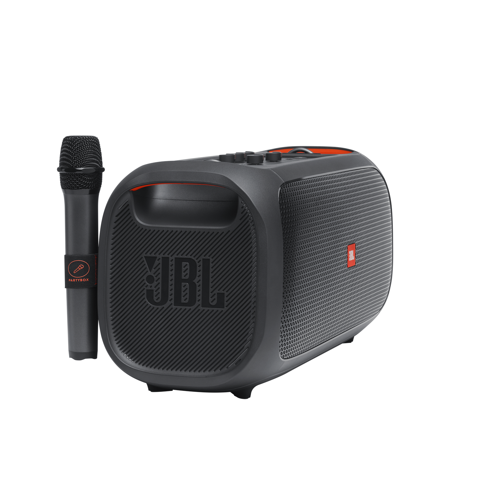 JBL PartyBox On-The-Go - Black - Portable party speaker with built-in lights and wireless mic - Detailshot 1